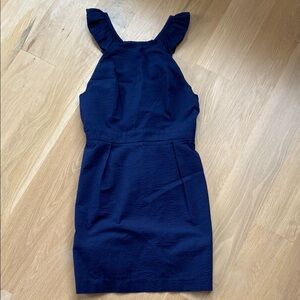 Lauren James Navy Ruffled Criss Cross Halter Dress